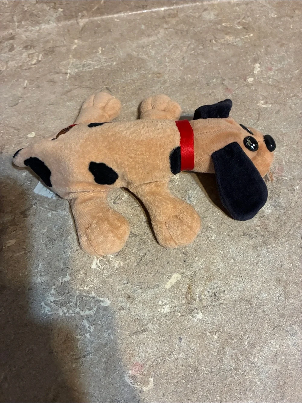 Pound Puppy 1998 Tan & Black Dog  with Red Collar - Pet Plush Toy